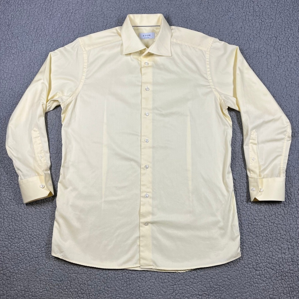 Eton Mens Contemporary Fit Dress Shirt 16 41 Yellow Micro Pattern Cotton Romania